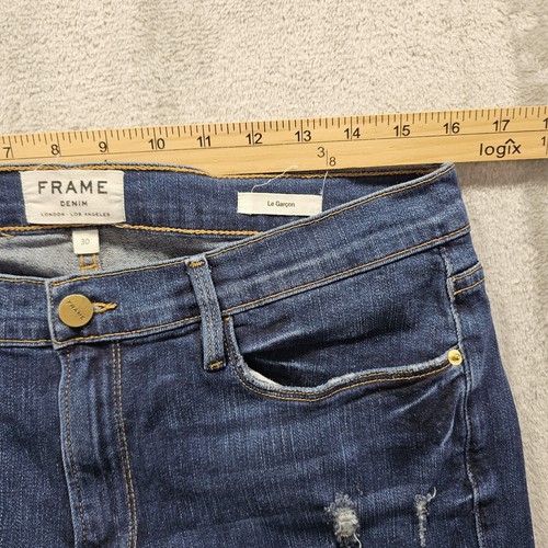 Pantalones de mezclilla con montura para mujer 30 32x28 azul Le Garcon corte desgastado lavado oscuro - Imagen 8 de 11