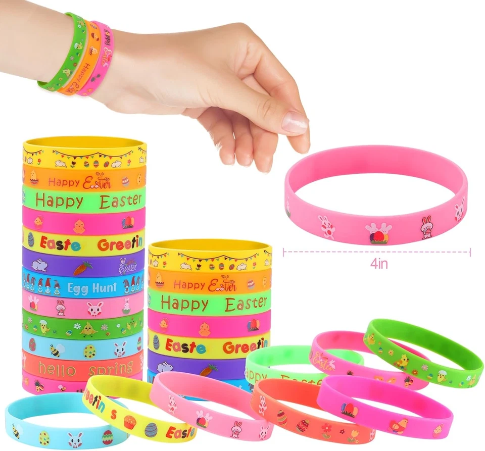 48 piezas pulseras de goma para niños decoraciones fiestas de Pascua Foto 4 de 4
