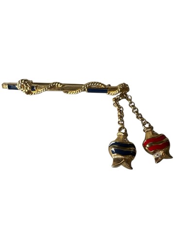 "Broche Trifari peces náuticos 3"" tono dorado pin vintage" - Imagen 1 de 5