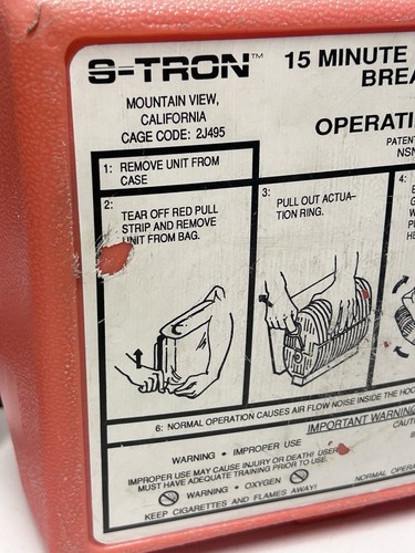 S-TRON 15 Min Emergency Escape Breathing Device. Open Box . Sealed Unit - Picture 11 of 12