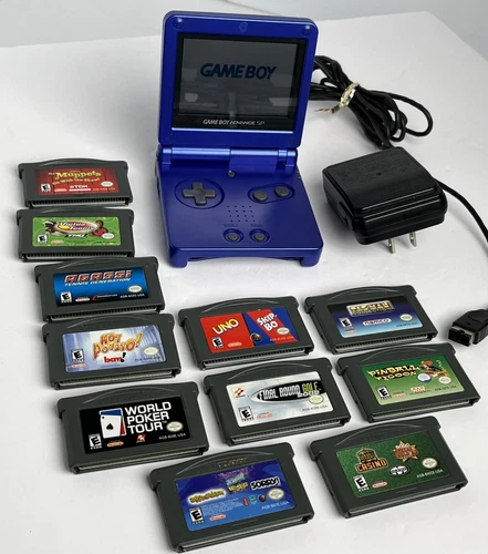 Nintendo Gameboy Advance SP (AGS-001) OEM Cobalt Blue w/ 11 Games TESTED & WORKS