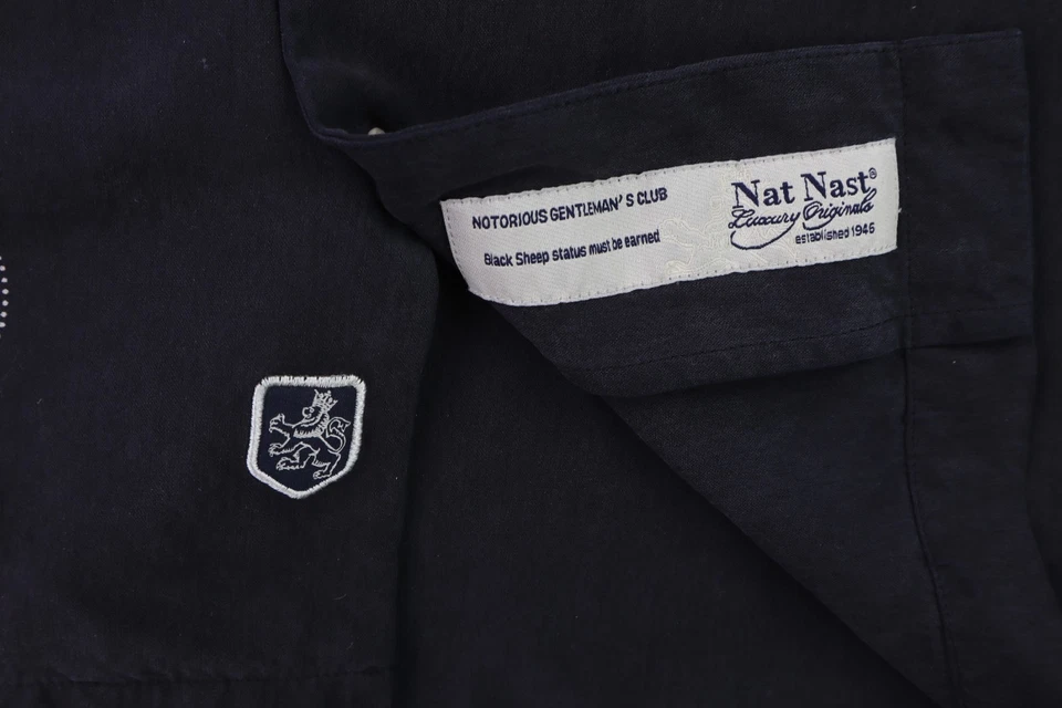 Nat Nast US Men’s Large 100% Silk Luxury Button Up Hawaiian Bowling Shirt Black - Image 4 of 4