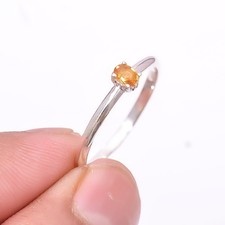 Natural Citrine - Brazil Solitaire Gemstone 925 Sterling Silver Ring s.8.5 Sku64
