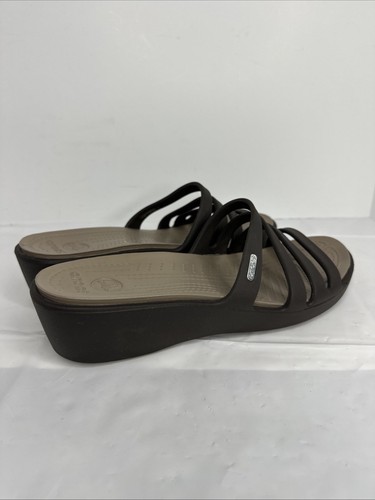 Crocs Wedge Strappy Slip-on Brown Sandals Womens Size 11 Slide On - Picture 2 of 10