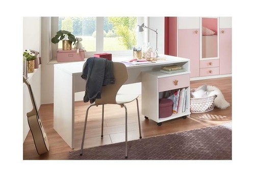 Schreibtisch mit Rollcontainer Cindy 2 weiß rosé Bürotisch PC-Tisch Jugendzimmer - Bild 8 von 13