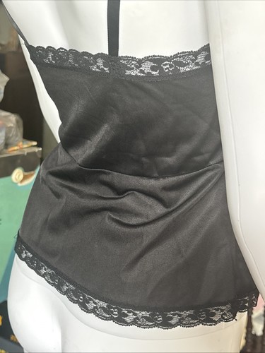 VTG Lingerie Top Camisole Cami Tank 80s 90s Unbranded Black Silky Adjustable 28" - Picture 6 of 8
