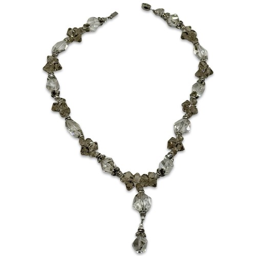 Lorren Bell Silvertone Clear Multi-Faceted Clear Crystal Beaded Necklace 17”