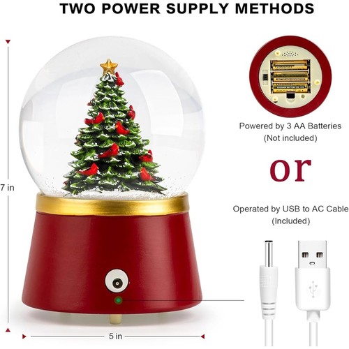 Musikalische Schneekugel beleuchtet Weihnachtsdeko mit Timer glitzernde Wasserszene - Bild 5 von 7