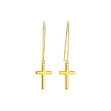 14k Yellow Gold Dangle Cross Earrings