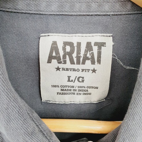 Ariat Retro Fit Mens Western SGray Long Sleeve Button Up Pearl Snap Shirt Large - Picture 7 of 7