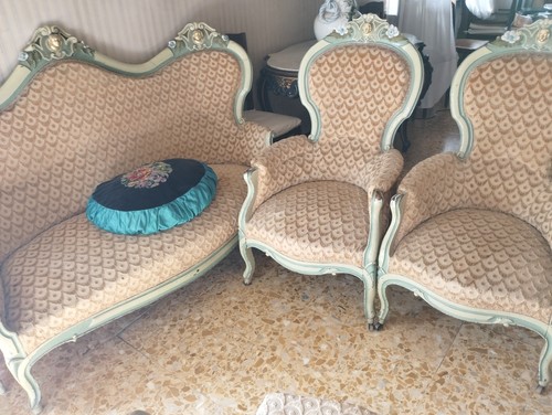 Salotto Luigi XVI '800 Laccato stile veneziano 1divano 2poltrone 4sedie - Foto 4 di 18