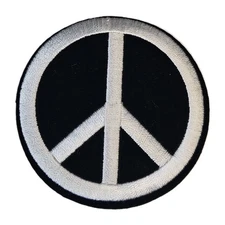 Peace Symbol Black & White Embroidered Iron On Patch 2.75" x 2.75" PB7