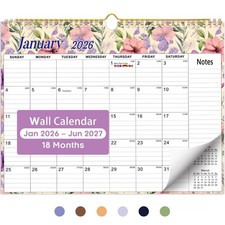 2026 Calendar,18-Month Wall Calendar Runs from January 2026 to June 2027,11.5...