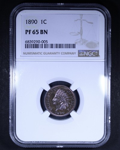 1890 Indian Head Cent - 1c NGC PR65 BN - Lovely Purple Toning