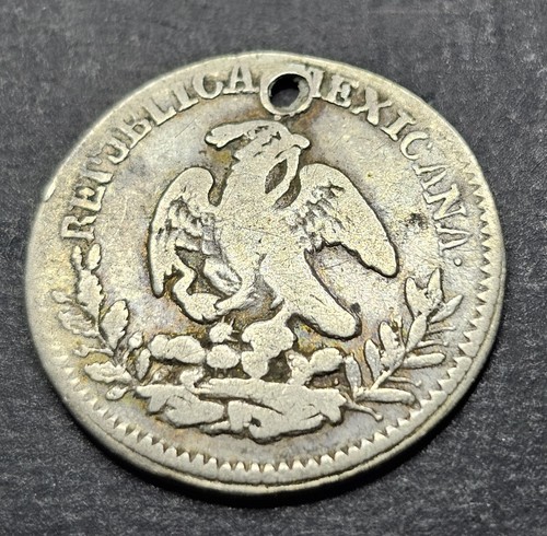 1851 Zs O.M. Mexican 1/2 real  Mexico Semi-key Date   Very Rare Holed Coin  - Picture 7 of 8