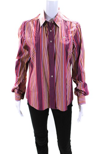 Lacoste Womens Cotton Striped Collared Button Up Blouse Top Pink Size 42