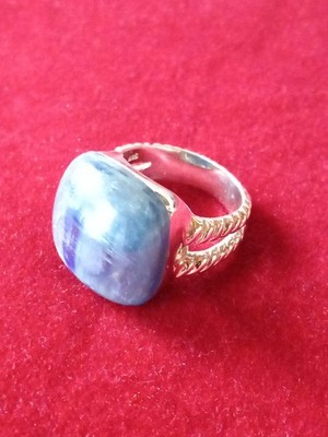 925 Sterling Silver Ring with Blue Stone Square Cushion Shape, 14g, 50 