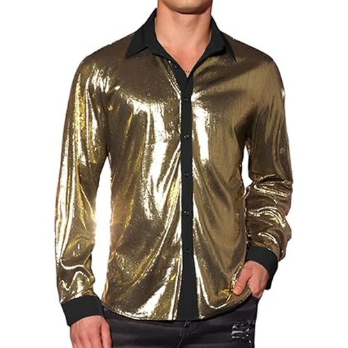 Mens Shiny Night Club Party Shirt Slim Fit Button Down Tops Modern Design - Picture 7 of 17