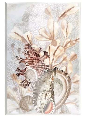 Stupell Beige Seashells on A Reef Wood Wall Plaque 10 X 15 New - Picture 1 of 8