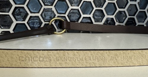 Chico's Brown Leather Skinny Belt Womens S/M Adjustable Gold Tone Hook RN# 79984 - Picture 6 of 6