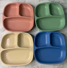 RePlay Divided Plates Toddler Kids Stackable BPA Free Made USA Trays Lot Of 4
