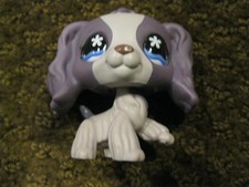 LITTLEST PET SHOP 672 PURPLE COCKER SPANIEL PUPPY DOG FLOWER EYES 2008 LPS