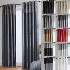 Crushed Velvet Band Faux Silk Eyelet Curtains (Grey, 46" Wide X 54" Drop)