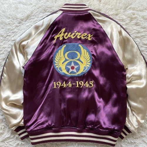AVIREX Reversible SOUVENIOR JACKET Sukajan Black Purple Men's Size L - Picture 6 of 10