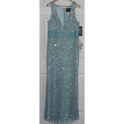 Vestido para mujer MacDuggal con lentejuelas sin mangas cuello en V columna azul polvo talla 18 $338 - Imagen 7 de 10