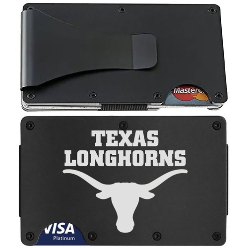 Texas Longhorns Engraved Titanium Black RFID Blocking Wallet Gift D7 - Picture 1 of 11