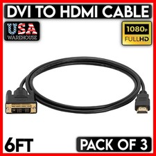 DVI to HDMI Cable 6 FT DVI-D Male Plug to HDMI Male Plug Cord Monitor PC 3PCS