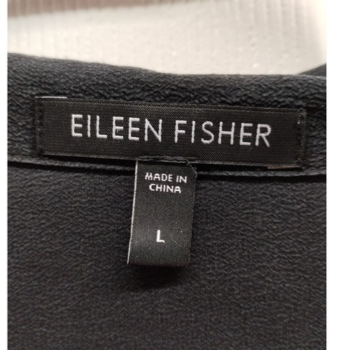 Eileen Fisher Women's Size Large Silk Black Shark Bite Oversized Popover Tunic - Picture 5 of 6