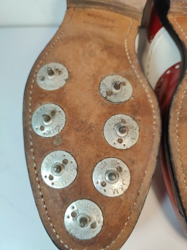 Vtg Johnston & Murphy Seaview Spike Golf Shoes Men Sz 7.5 Wingtip Red White Blue - Bild 16 von 19