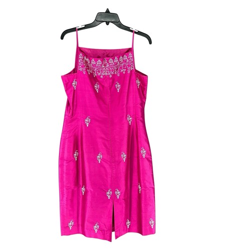 Ann Taylor Shantung Seide Etuikleid 10 Rosa Blumen Stickerei Cocktail 90er Y2K - Bild 3 von 11