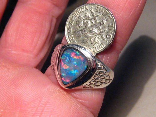 Men's Australian Opal ring - sterling silver - size 10 1/2 - no re size - Picture 7 of 11