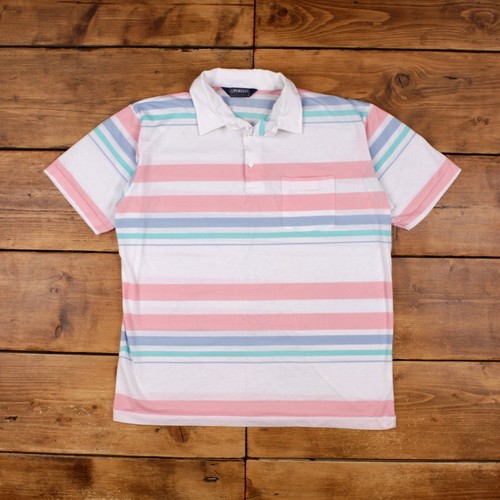 Vintage Single Stitch T Shirt Poloshirt XL Tasche 50/50 Puritan Streifen Rosa