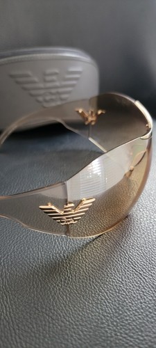 RARE Vtg Emporio Armani Wings Logo Gold 9145s Wrap Sunglasses & Case Y2K Italy - Picture 2 of 16