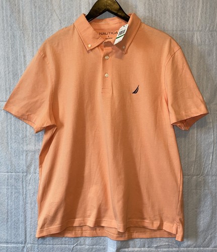 Nautica Men's Classic Fit Solid All Cotton Pique Deck Short Sleeve Polo Shirt L