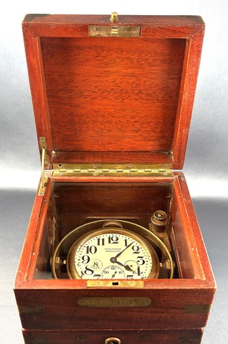 Antiguo Reloj Marítimo Waltham Ship's Cronometer 8 Días en Caja Cardán Madera 1910 - Imagen 8 de 14