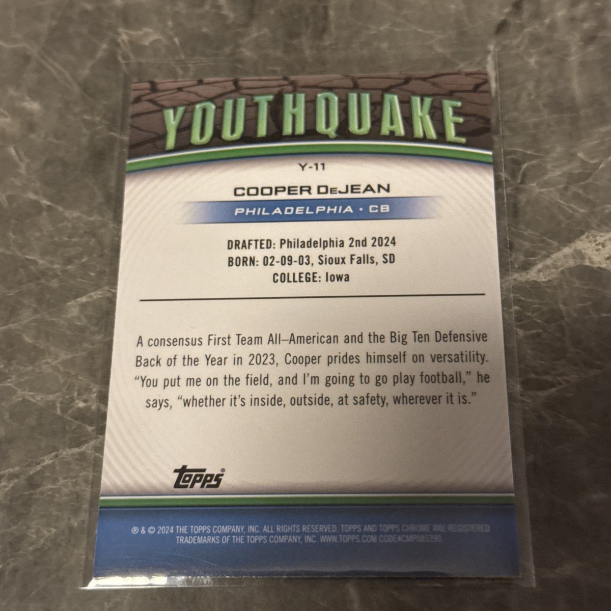 2024 Topps Chrome Football Cooper DeJean Gold Youthquake