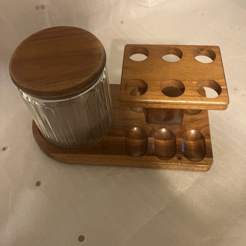 Vintage 6 Pfeifen Decatur Nussbaum Display Tabakständer Azteken Glas Humidor - Bild 1 von 5