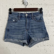 Hollister Shorts 1 25 Blue Denim Cut Off Curvy Hight Rise 3" Soft Stretch G19