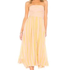 Free People Women's Maxi Dress Small Stripe Me Up in Yellow Combo Boho Whimsy