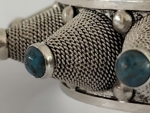 Turquoise Jewelry Rare bracelet ancien en argent à pointes tribal Rajisthan 7" - Imagen 15 de 21