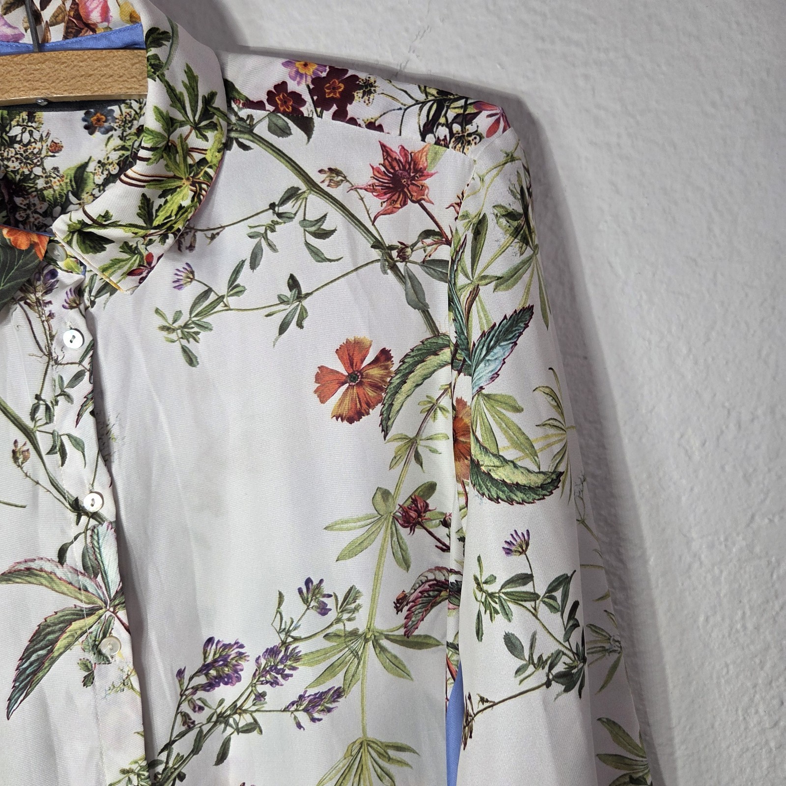 ZARA Basic White Floral Button Front Blouse Top S… - image 7