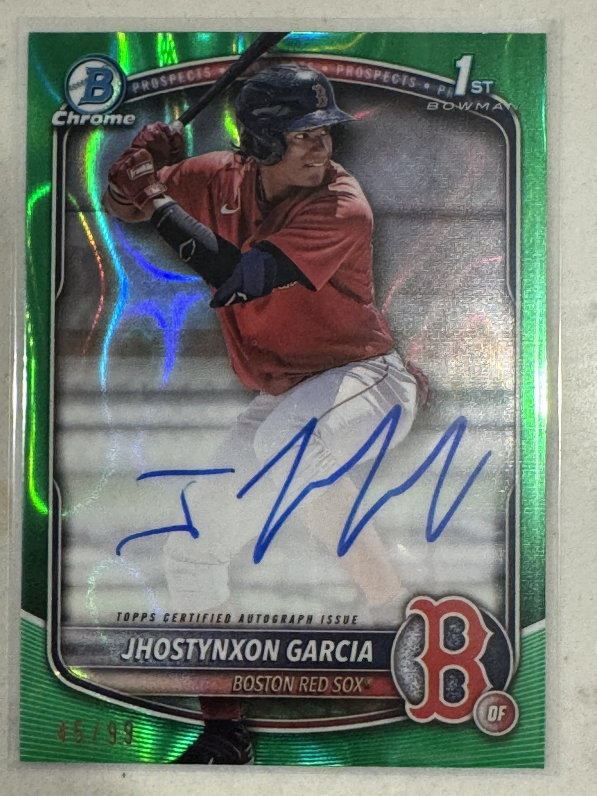 2025 Bowman Chrome Jhostynxon Garcia Auto /99 Green Lava 1st #CPA-JGA Red Sox