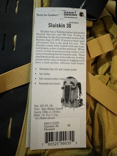 Vintage Dana Design Hiking Backpack Yellow New With Tags Access Series Sluiskin - Picture 5 of 5