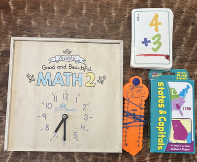 Good and Beautiful Math 2 box, Saxon Math Wrap Up & Flash cards