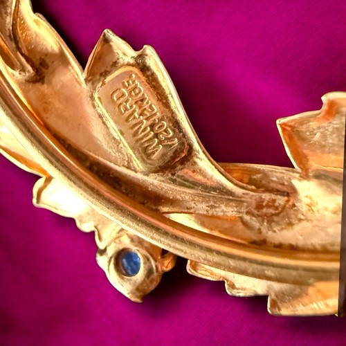 Gold Filled Blattkranz Brosche rosa blau Strass signiert Winard Vintage - Bild 2 von 10