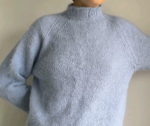 Hermoso suéter tejido a mano, angora 80% Italia, azul - Imagen 9 de 9